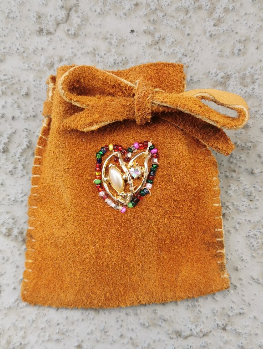 Vintage Handmade Deerskin Leather Indigenous Beaded Bag